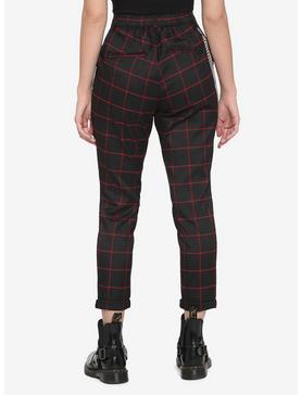 Red & Black Grid Pants With Detachable Chain, , hi-res