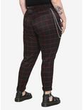 Red & Black Grid Pants With Detachable Chain Plus Size, BLACK  RED, alternate
