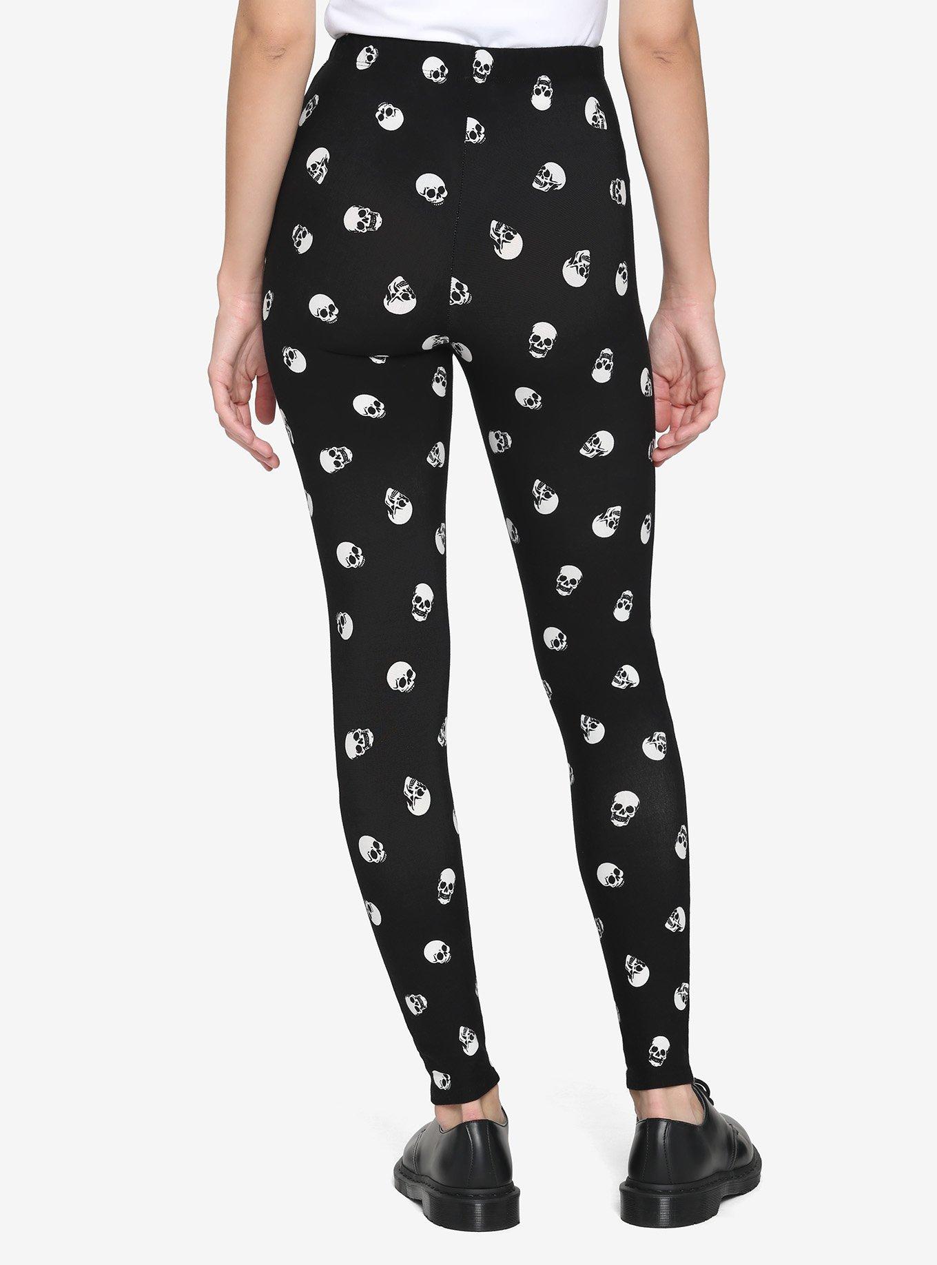 Allover Skull Print Leggings, BLACK, alternate