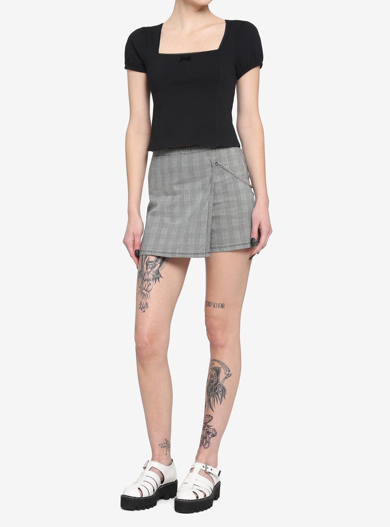 Black Square Neck Puff Sleeve Girls Top, BLACK, alternate