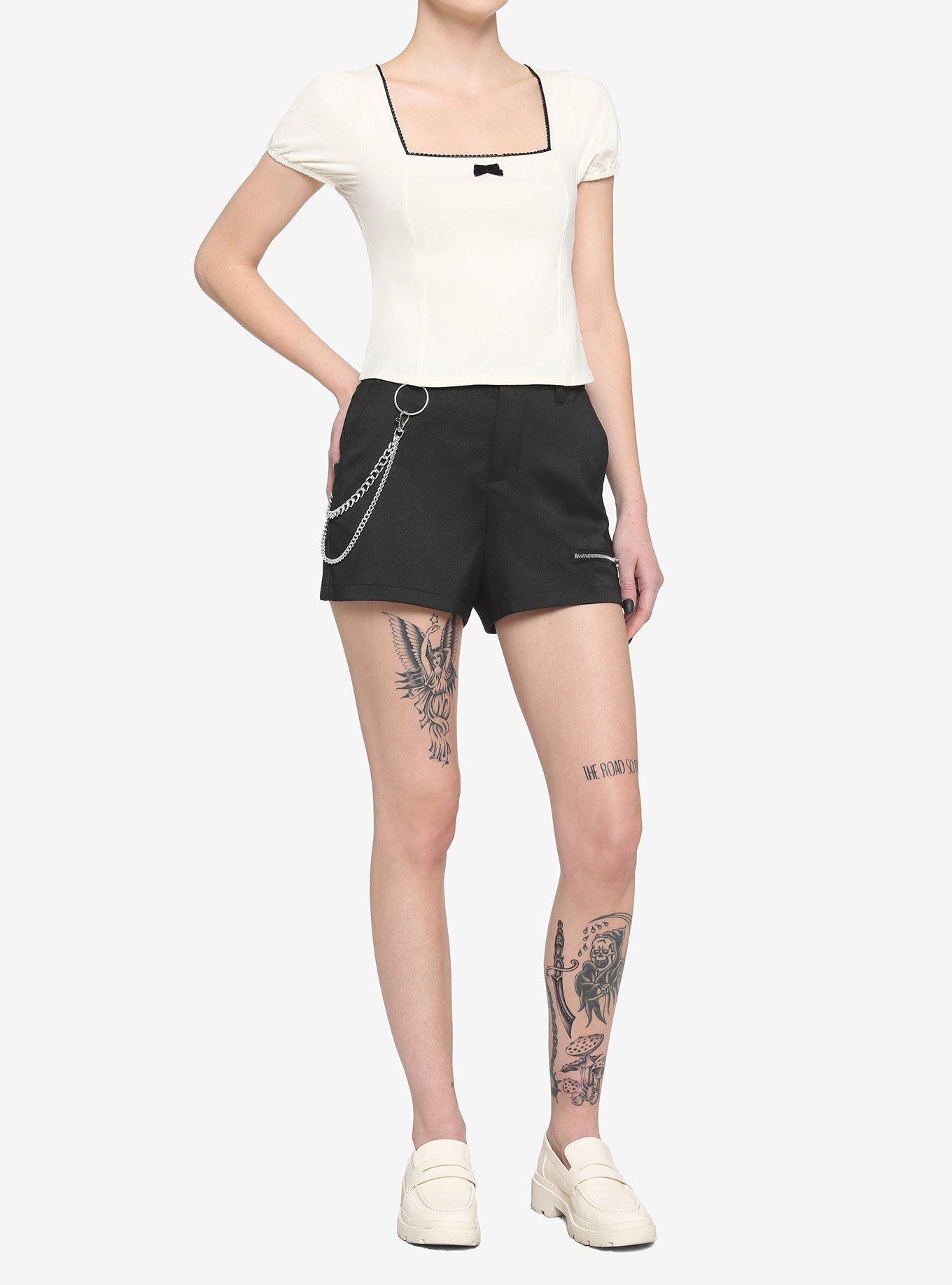 Cream Square Neck Puff Sleeve Girls Top, , hi-res