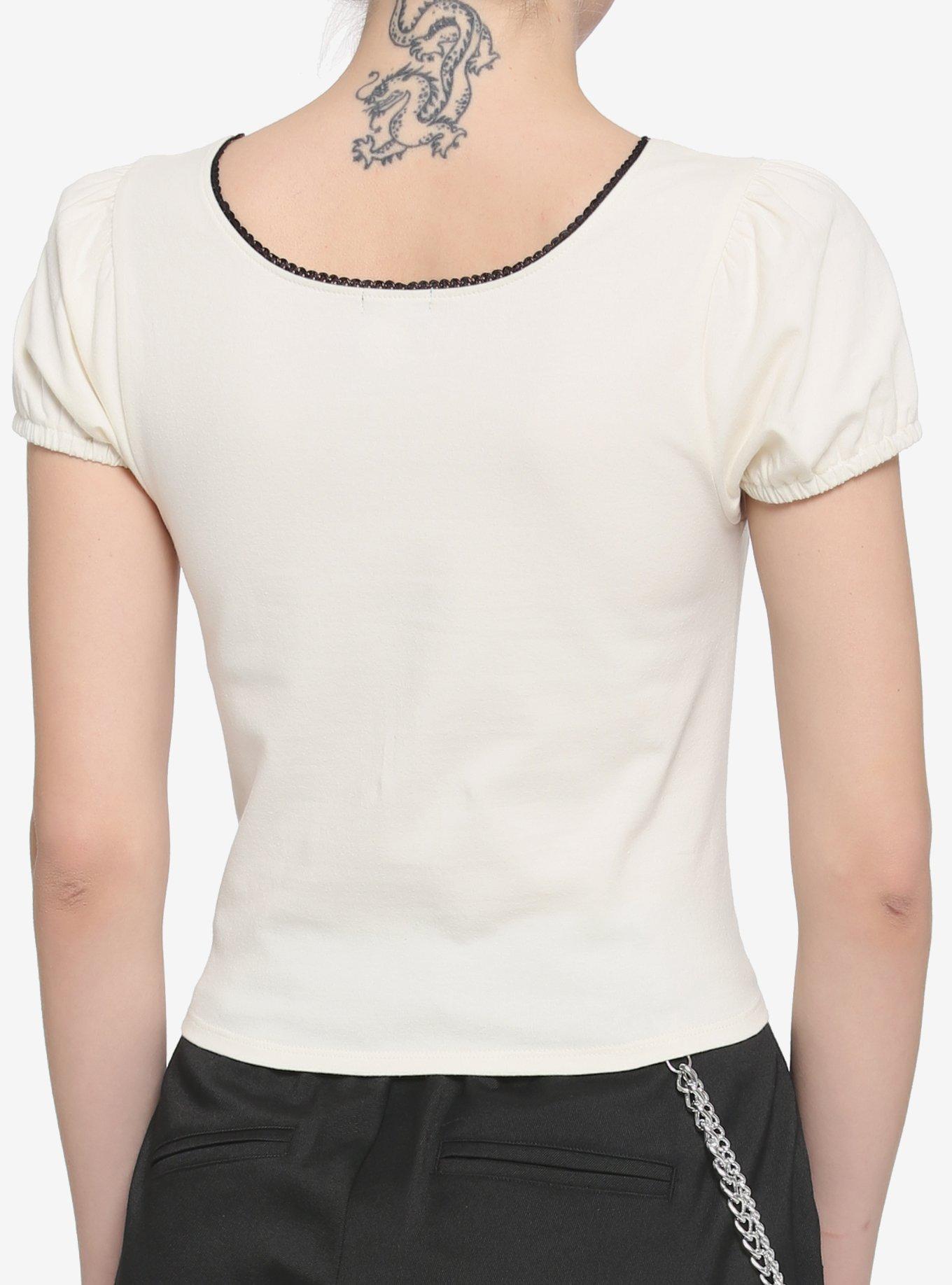 Cream Square Neck Puff Sleeve Girls Top, CREAM, alternate