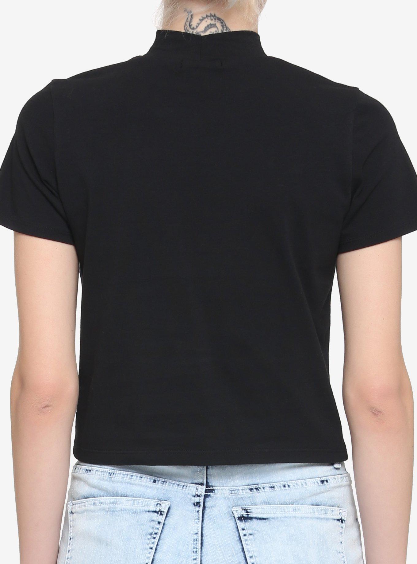 Black Lace-Up Cutout Girls Crop T-Shirt, BLACK, alternate