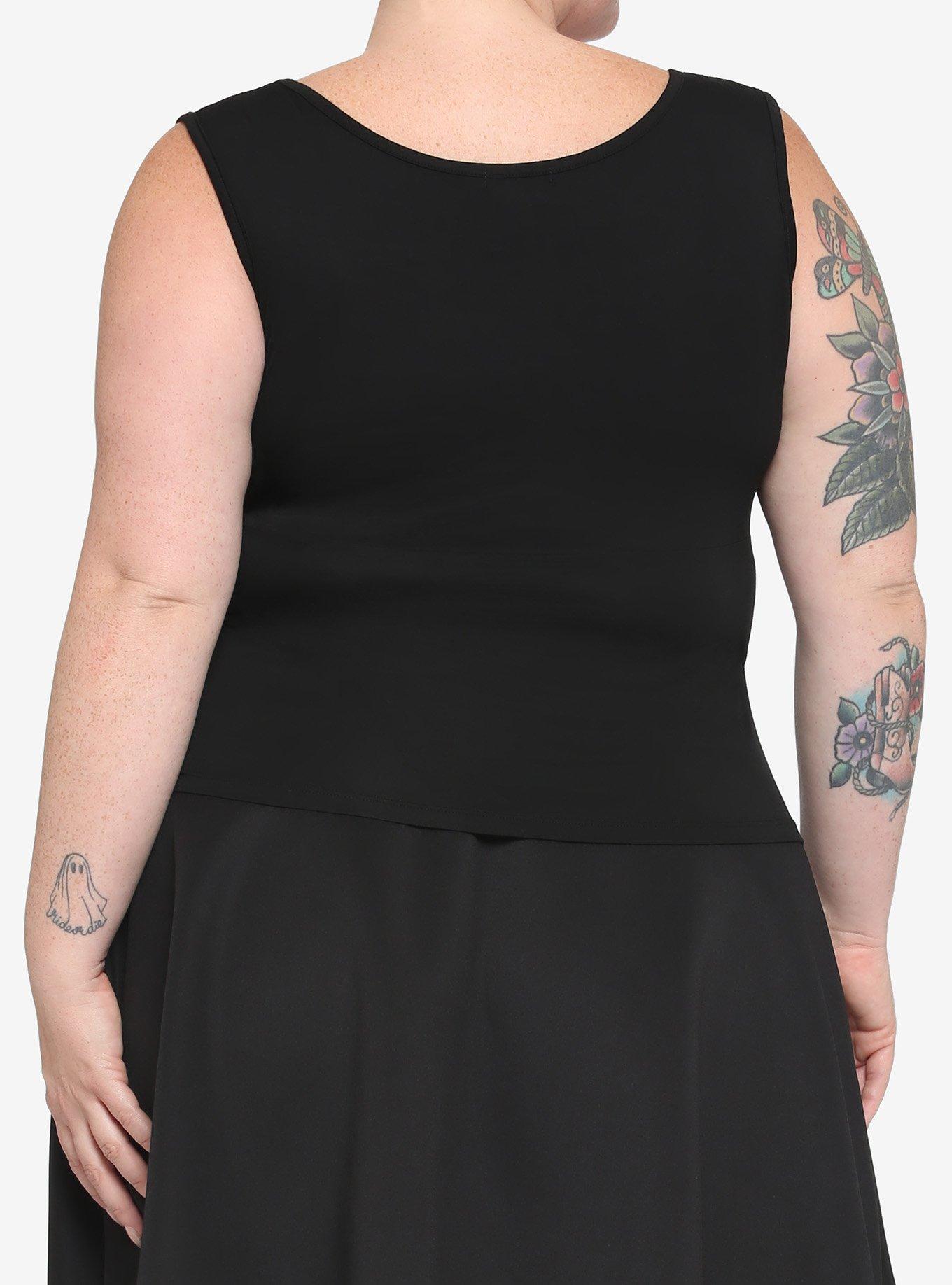 Black & Green Lace-Up Girls Crop Tank Top Plus Size, BLACK, alternate