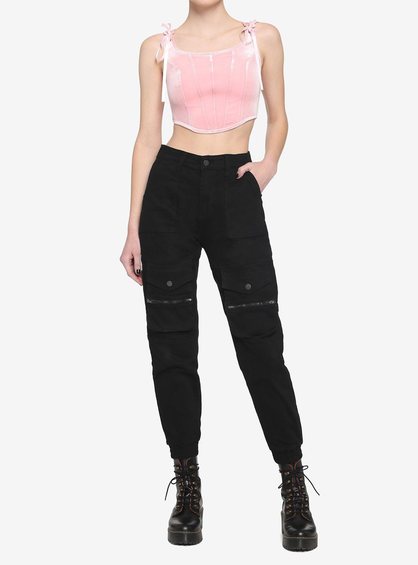 Pink Lace-Up Crop Corset Top