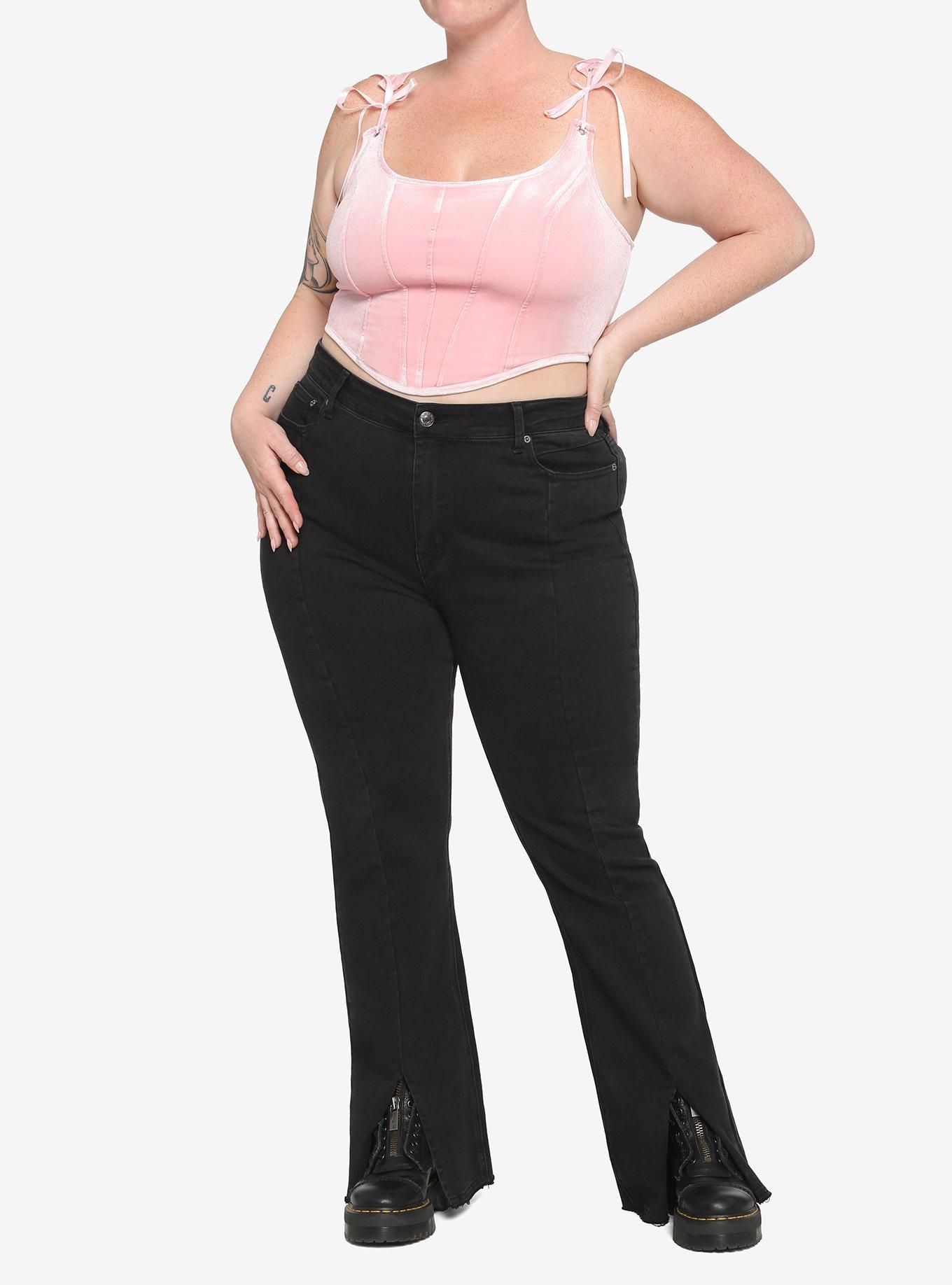 Pink Lace-Up Crop Corset Top Plus Size