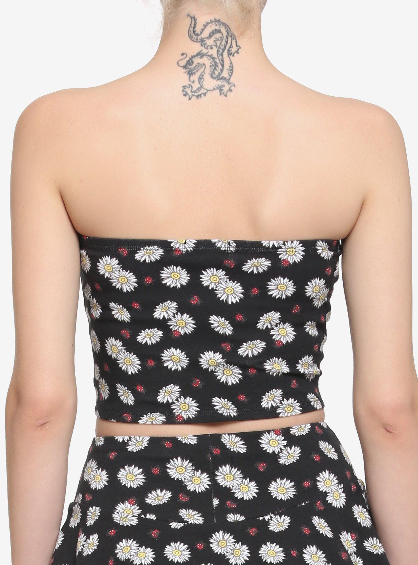 Daisy Ladybug Crop Tube Top, BLACK, alternate
