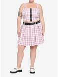Pink & Black Grid Buckle Girls Tank Top Plus Size, PLAID - PINK, alternate