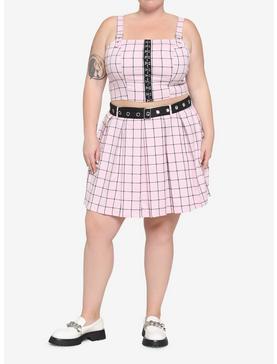 Pink & Black Grid Buckle Girls Tank Top Plus Size, , hi-res