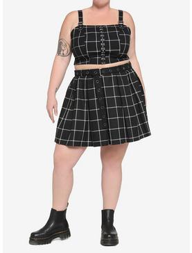 Black & White Grid Girls Crop Tank Top Plus Size, , hi-res