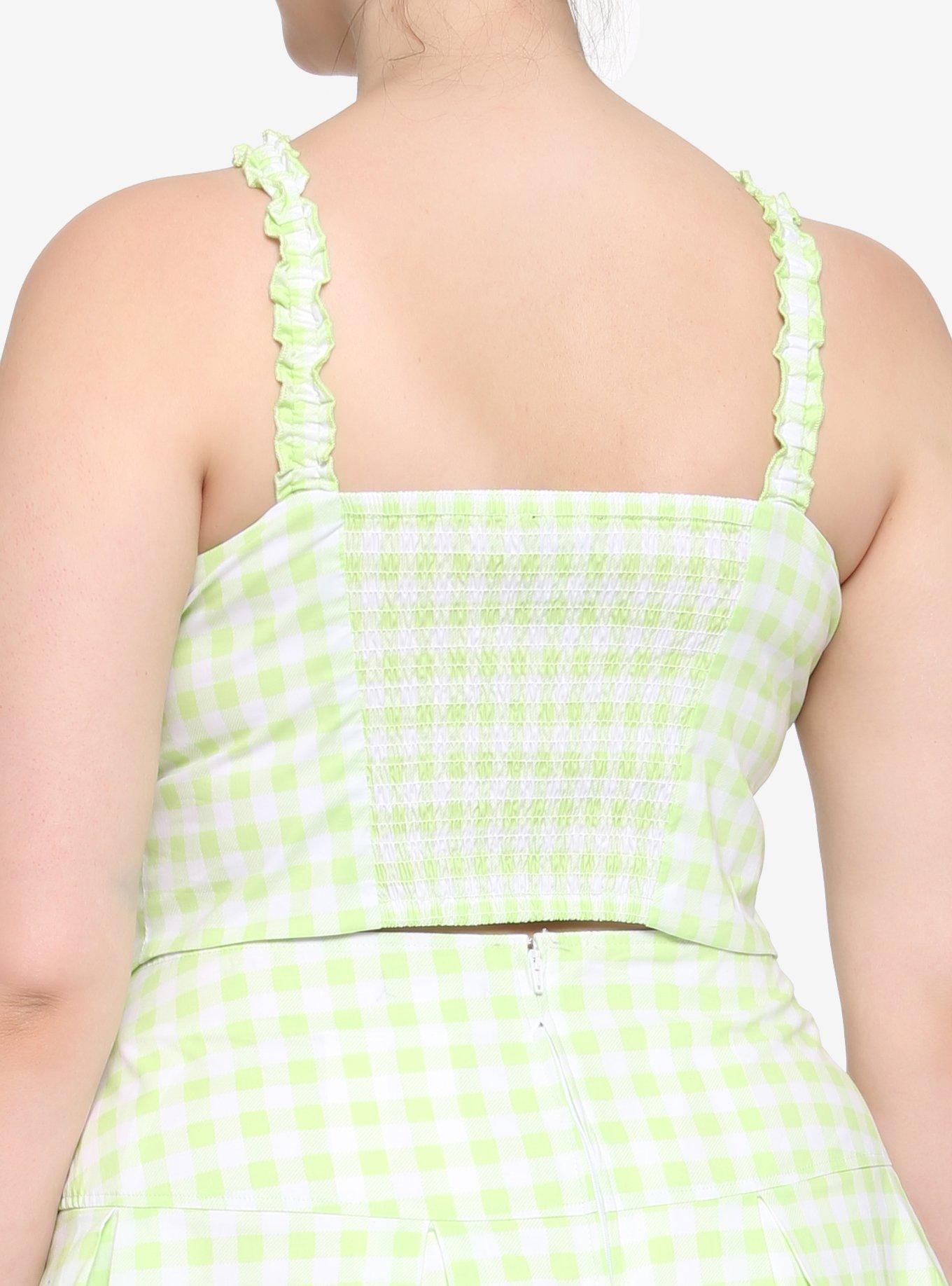 Lime Green Buffalo Plaid Girls Crop Tank Top Plus Size, GINGHAM PLAID, alternate