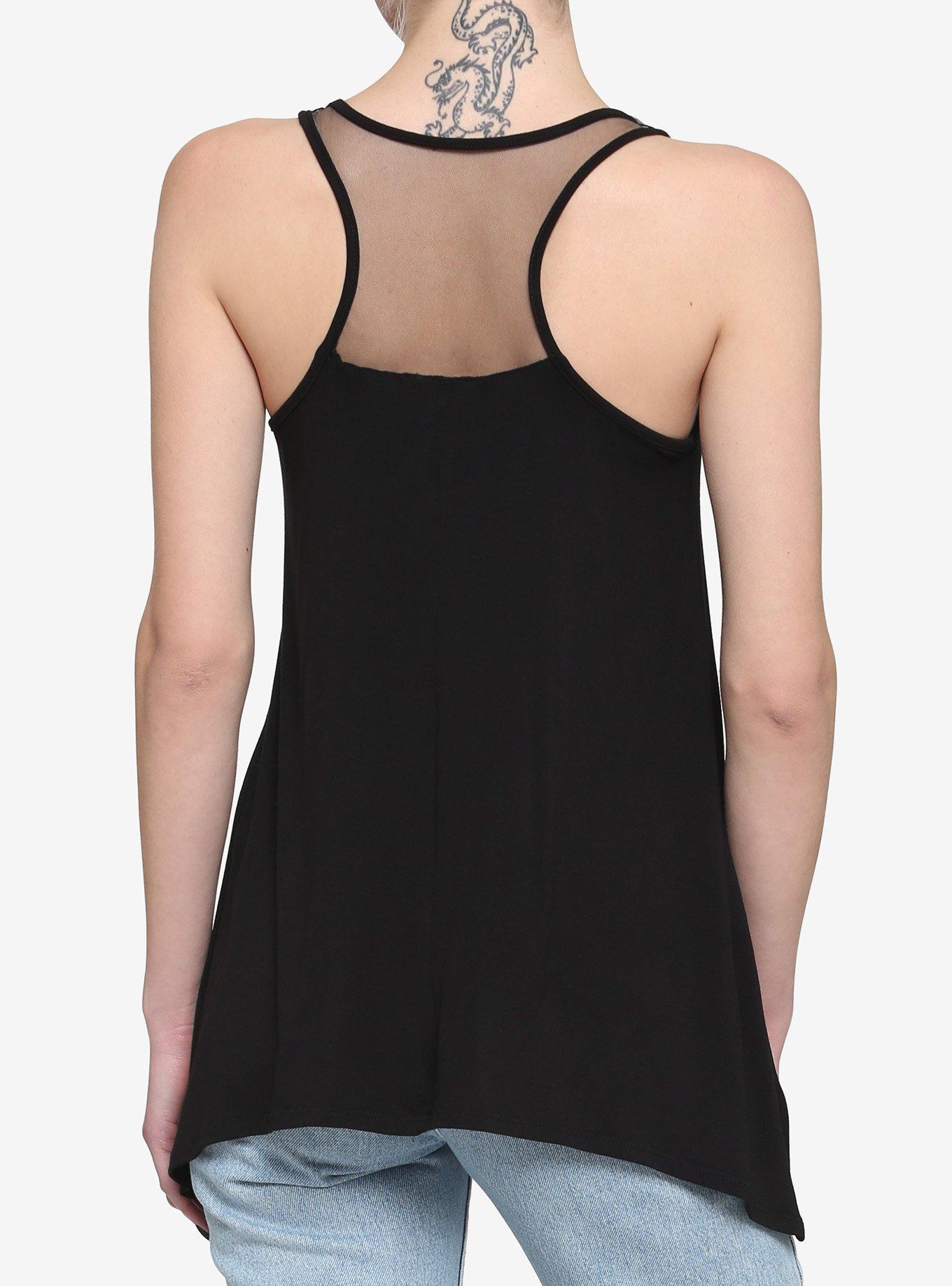 Glitter Crystals Mesh Shark Bite Girls Tank Top, BLACK, alternate