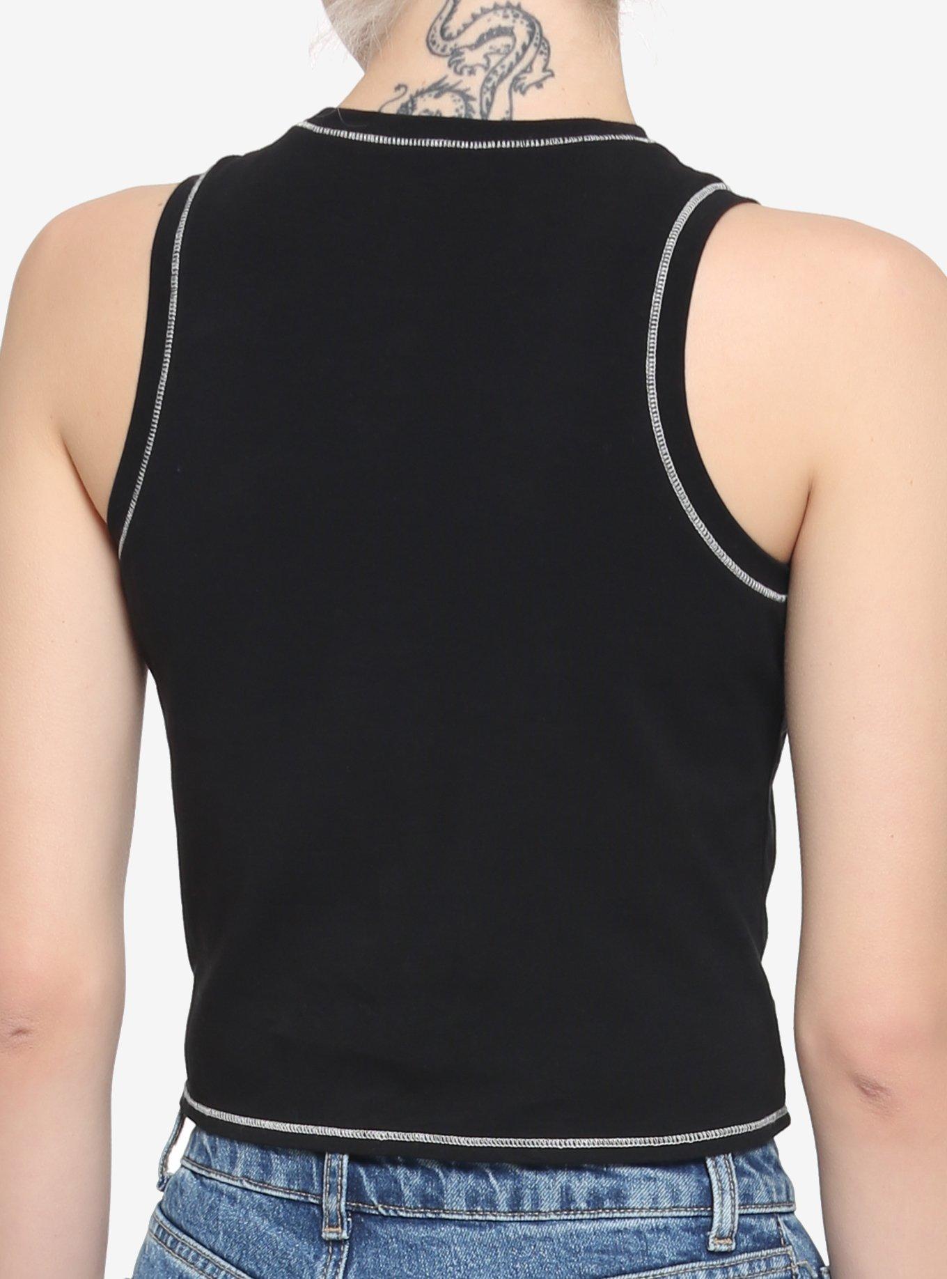 Black Heart Cutout Girls Crop Tank Top, BLACK, alternate