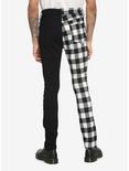 Black & White Checkered Split Leg Chain Stinger Jeans, BLACK  WHITE, alternate