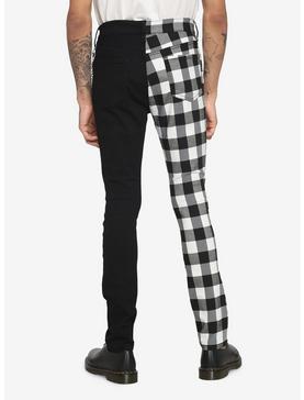 Black & White Checkered Split Leg Chain Stinger Jeans, , hi-res