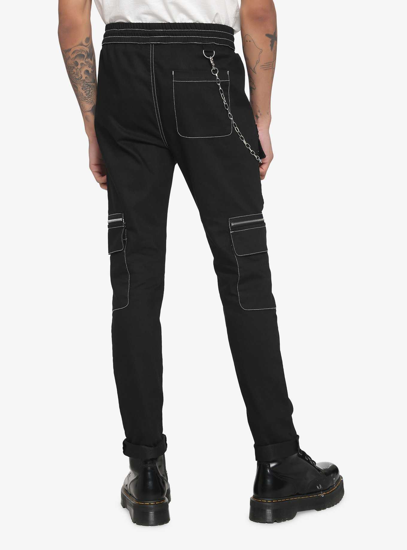 Black Contrast Stitch Jogger Pants, , hi-res