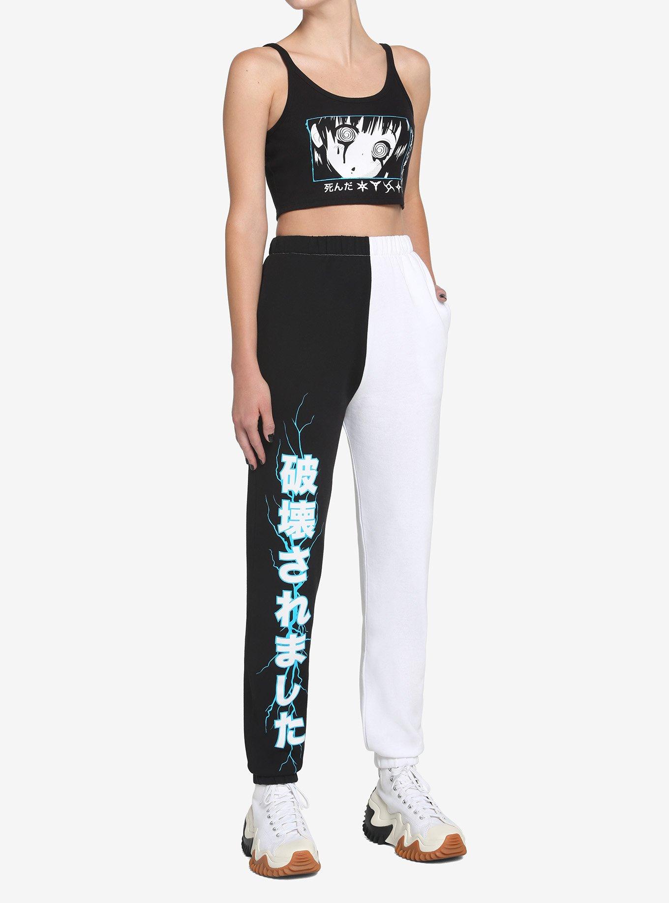 Anime Girl Blank Stare Girls Crop Cami, BLACK, alternate