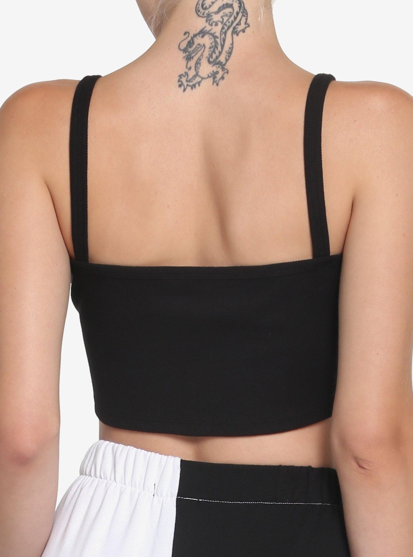 Anime Girl Blank Stare Girls Crop Cami, BLACK, alternate