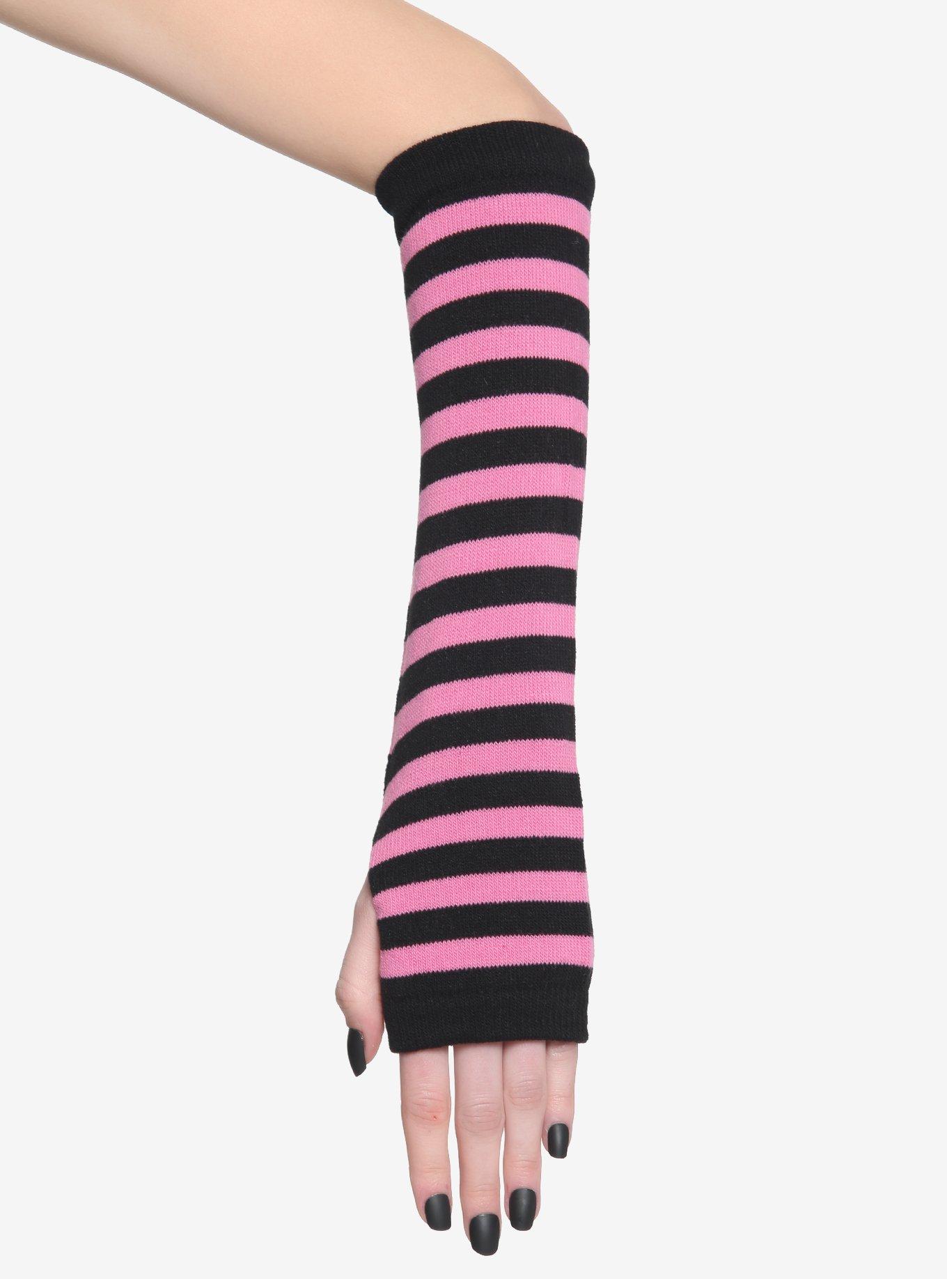 Pink & Black Stripe Arm Warmers, , alternate