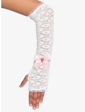 White Lace Strawberry Long Arm Warmers, , hi-res