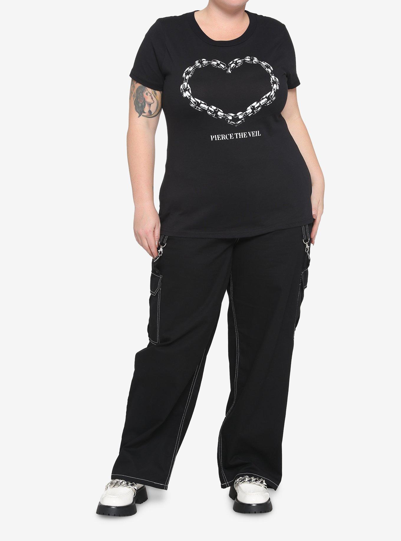 Pierce The Veil Chain Heart Girls T-Shirt Plus Size, BLACK, alternate
