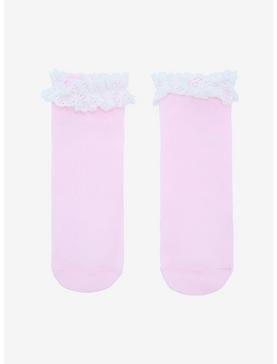 Pink Ruffle Paw Print Ankle Socks, , hi-res