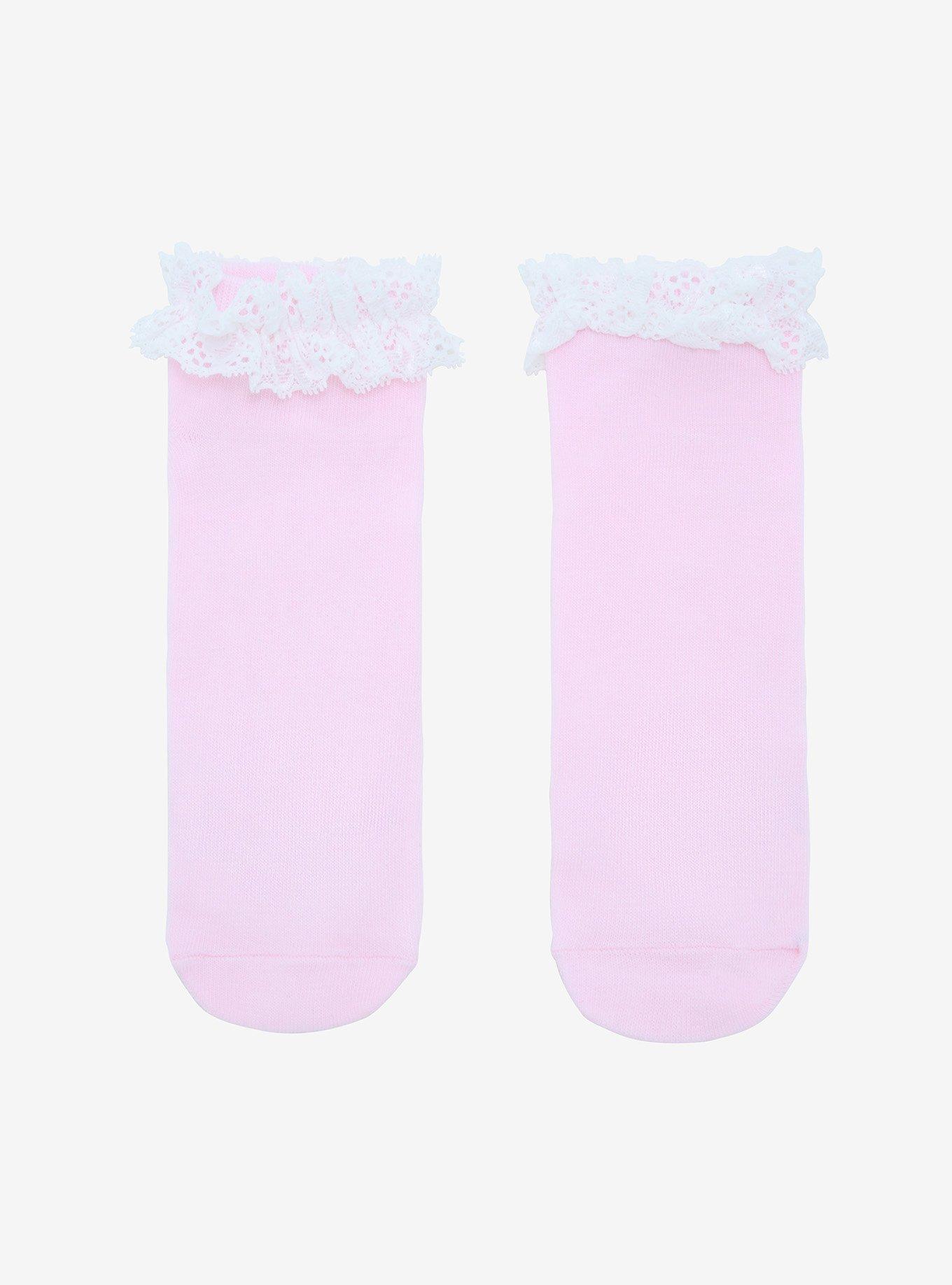 Pink Ruffle Paw Print Ankle Socks, , alternate