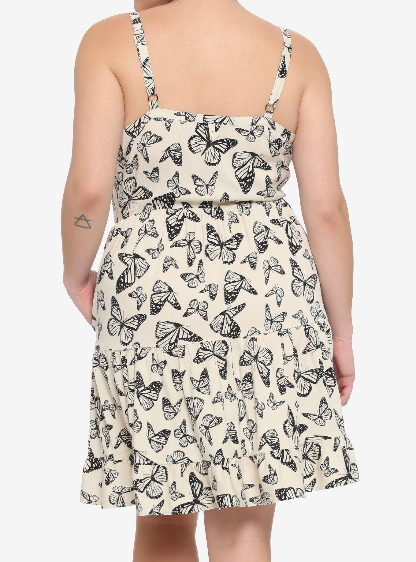 Ivory Butterfly Tiered Dress Plus Size, BUTTERFLIES SWARMING, alternate