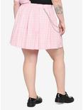 Pink Plaid Chain Pleated Skirt Plus Size, PLAID - PINK, alternate