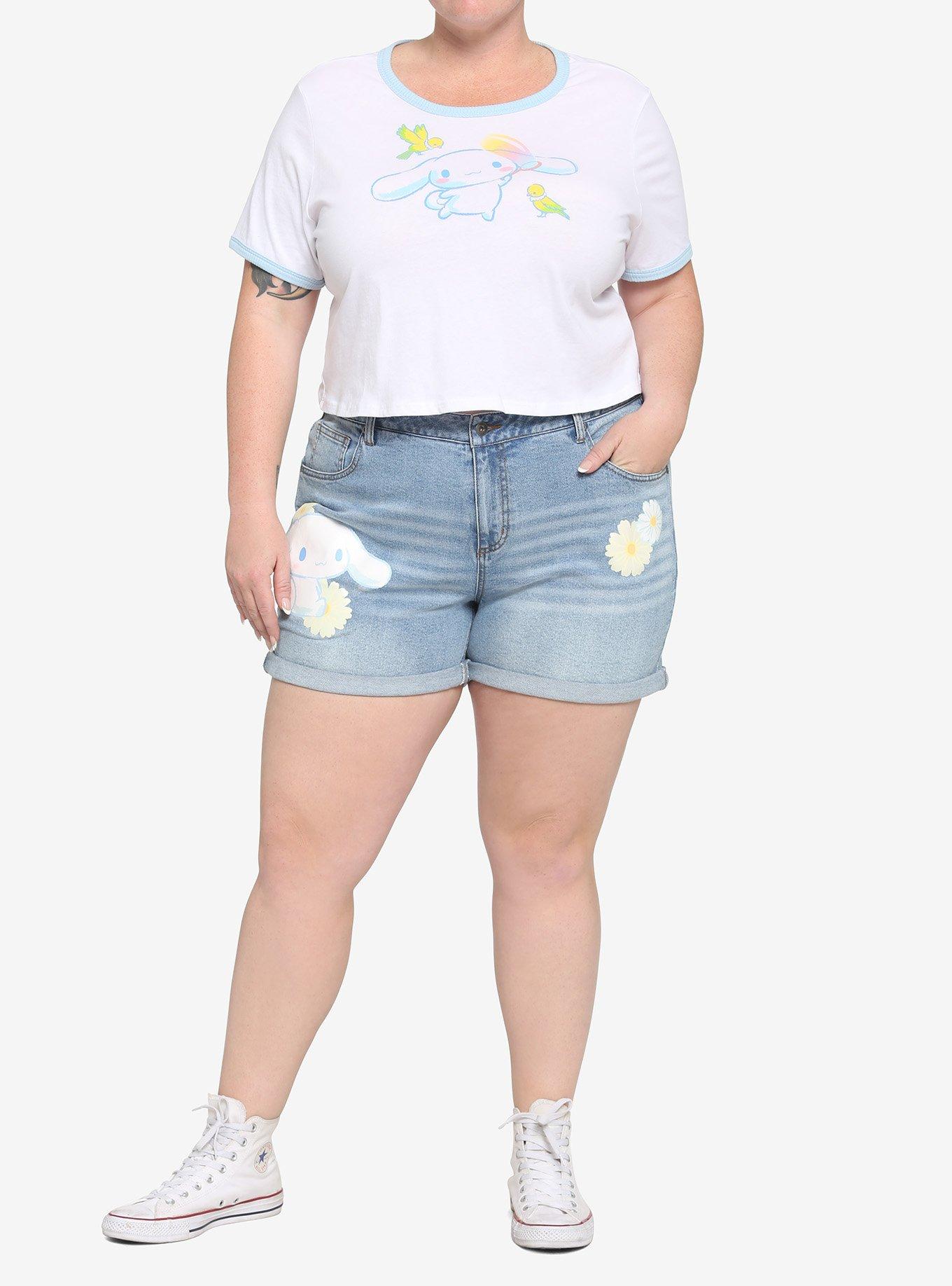 Cinnamoroll Birds Girls Crop Ringer T-Shirt Plus Size, BLUE, alternate