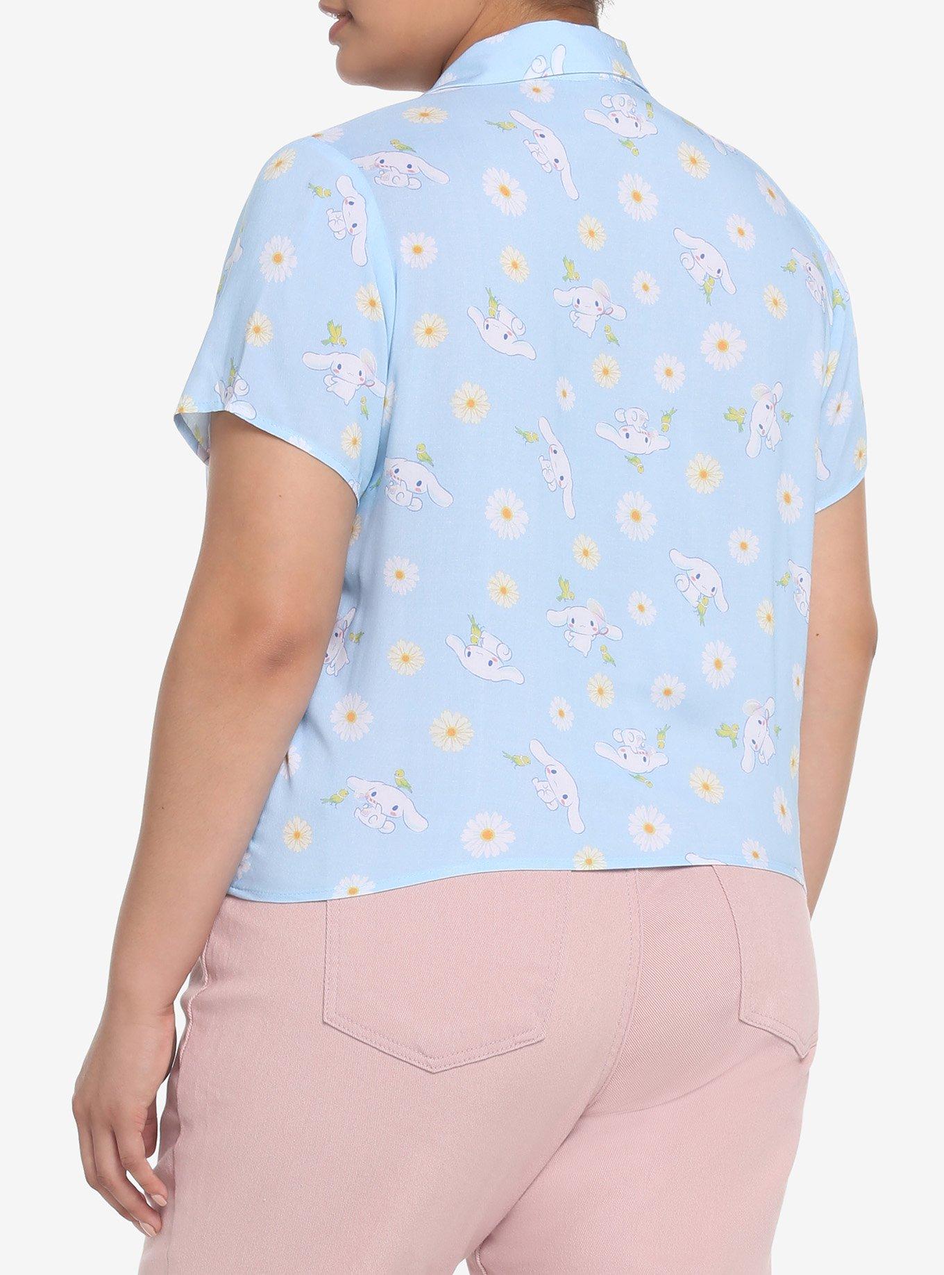 Cinnamoroll Flowers Tie-Front Girls Woven Button Up Plus Size, MULTI, alternate