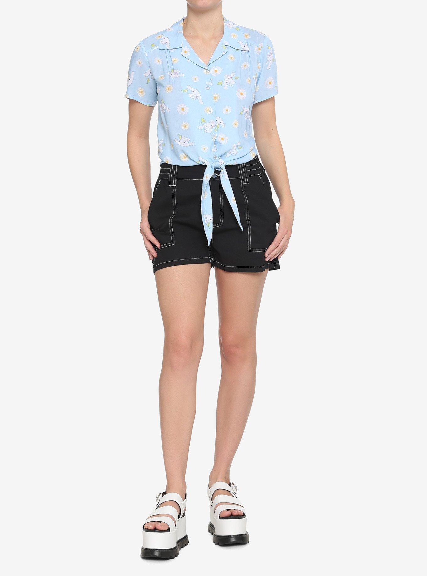 Cinnamoroll Flowers Tie-Front Girls Woven Button Up, MULTI, alternate
