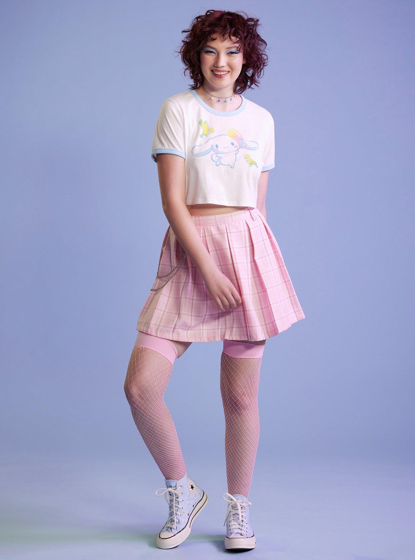 Cinnamoroll Birds Girls Crop Ringer T-Shirt, BLUE, alternate