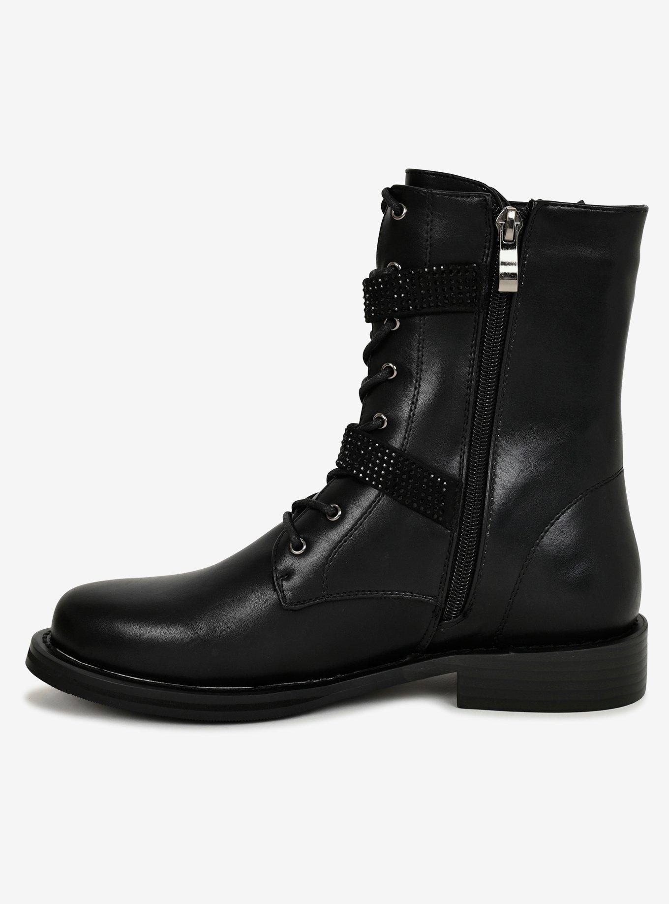 Combat Boot With Rhinestone Straps, BLACK, alternate