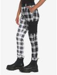 Black & White Plaid Split Jogger Pants, BLACK  WHITE, alternate