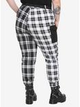 Black & White Plaid Split Jogger Pants Plus Size, BLACK  WHITE, alternate