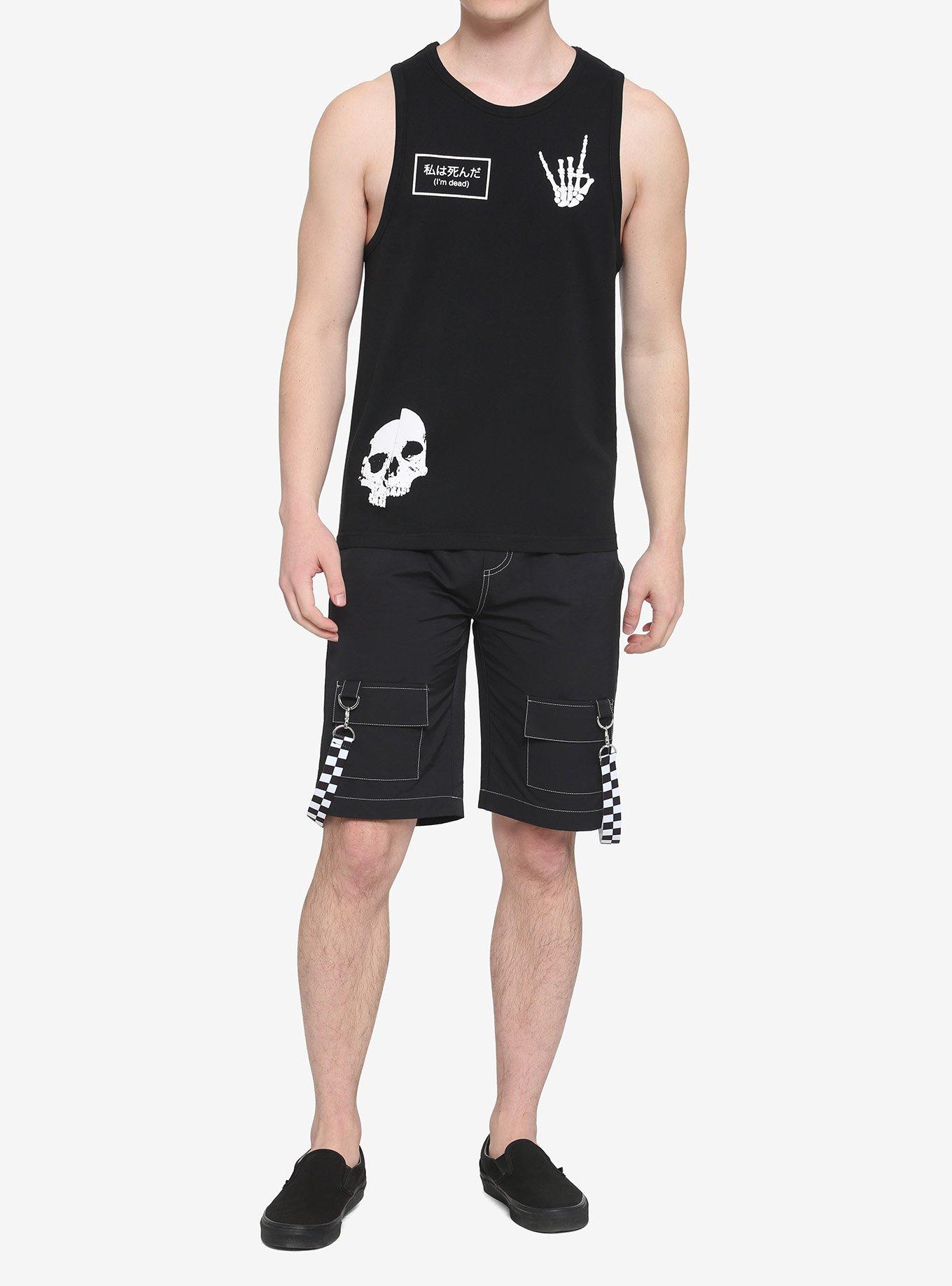 Skull & Skeleton Hand Tank Top, BLACK, alternate