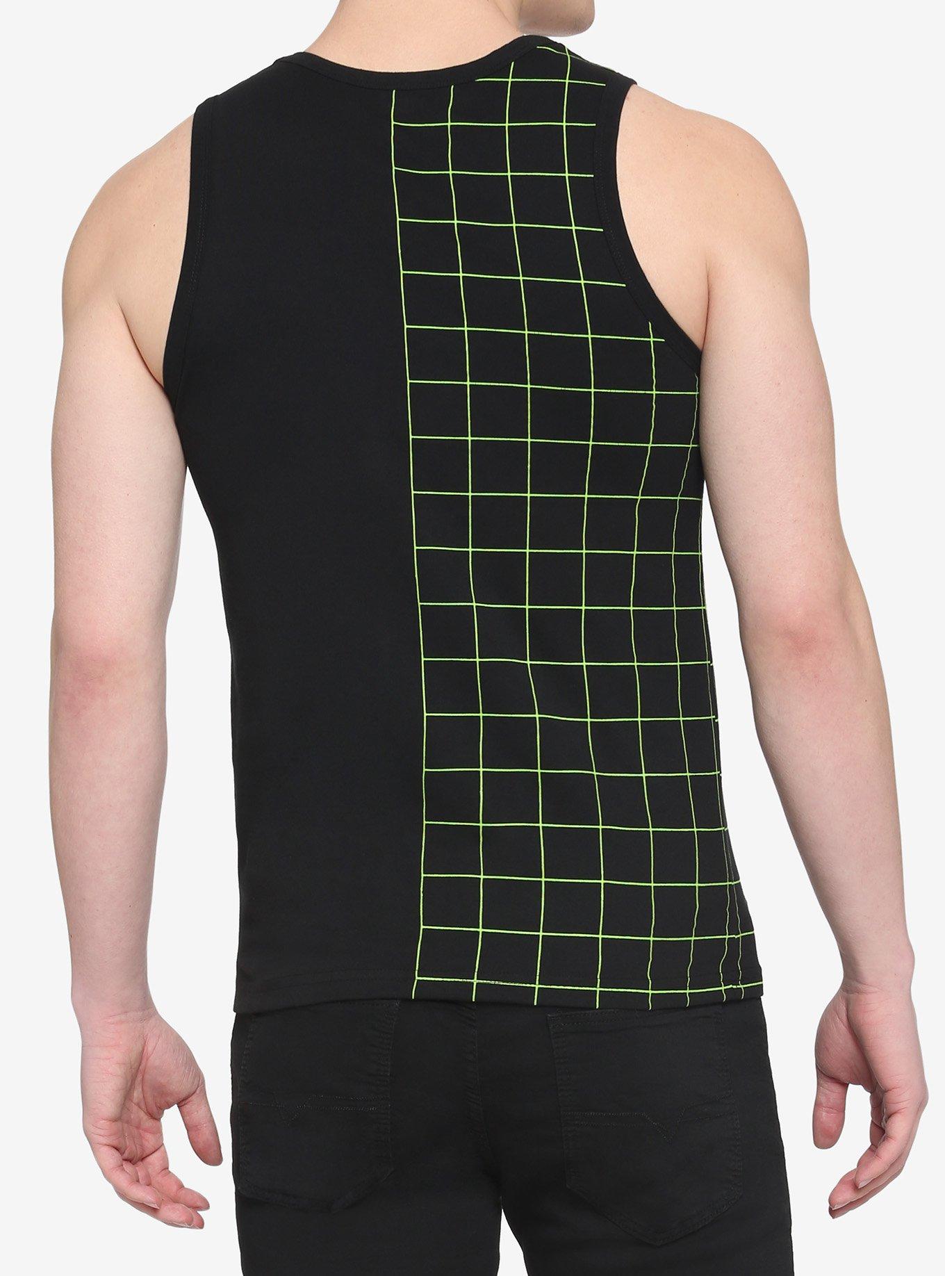 Black & Green Grid Split Tank Top, BLACK  GREEN, alternate