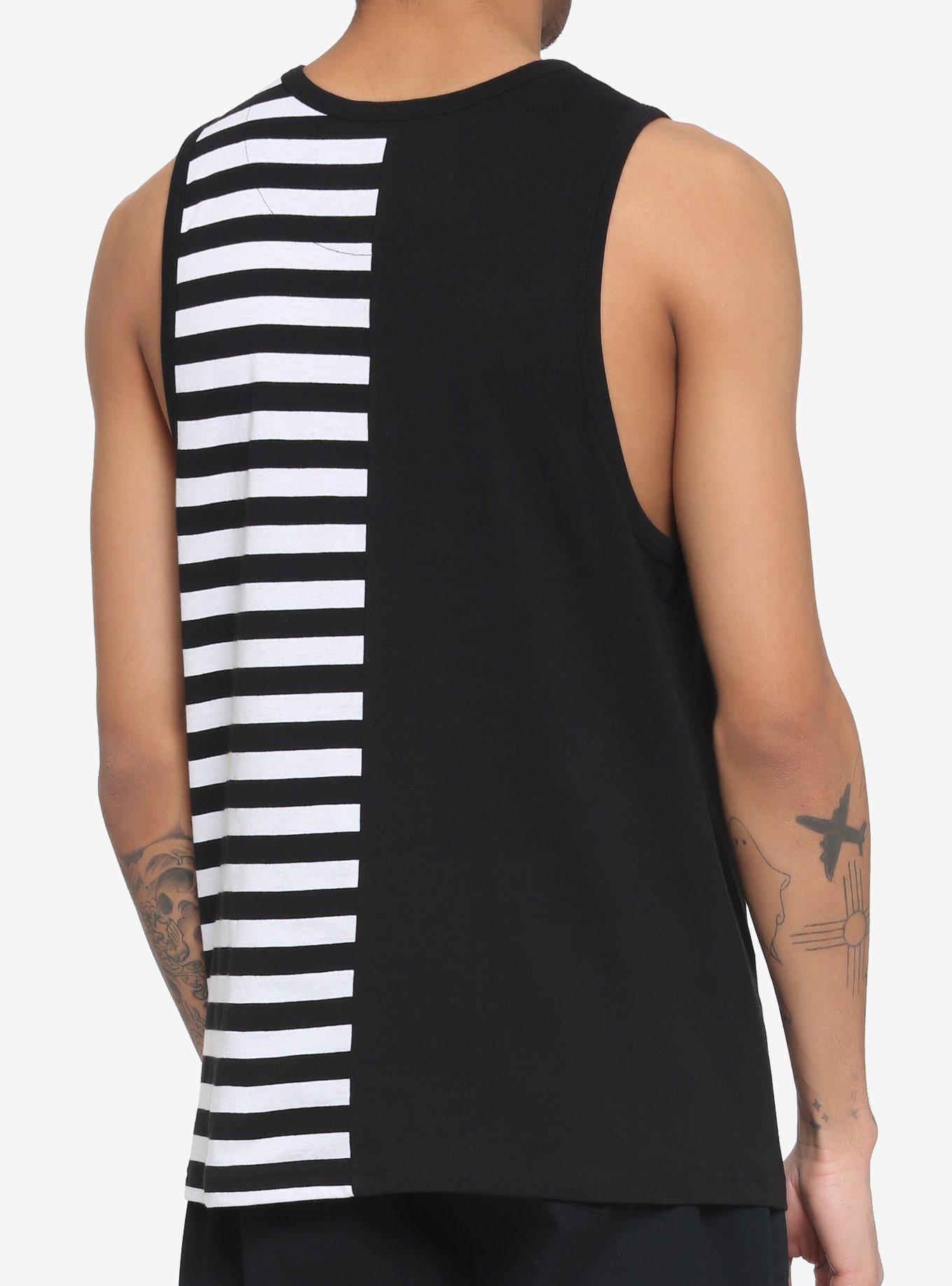 Black & White Stripe Split Tank Top, BLACK  WHITE, alternate