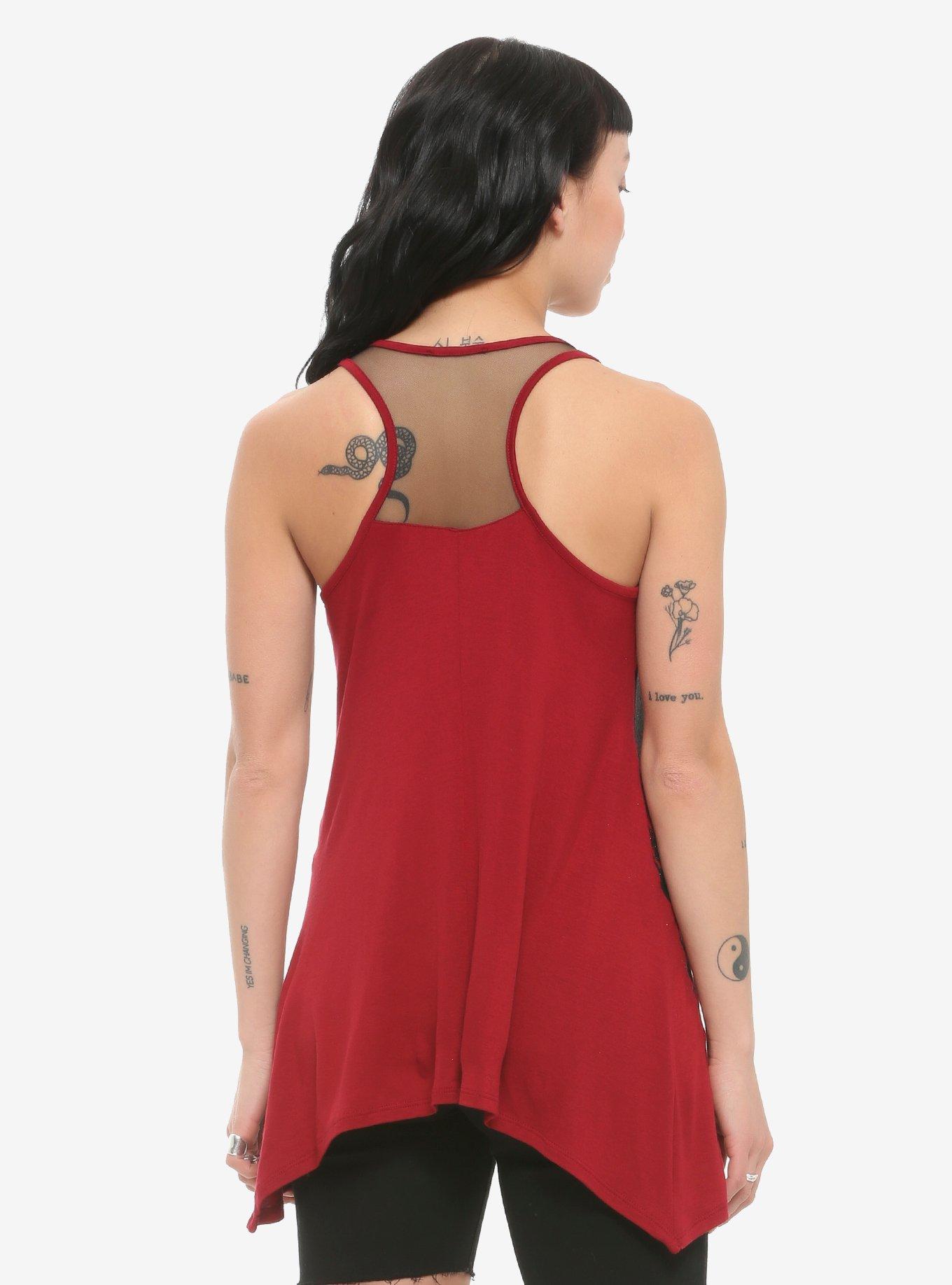 Burgundy Glitter Skull Shark Bite Girls Tank Top, BURGUNDY, alternate