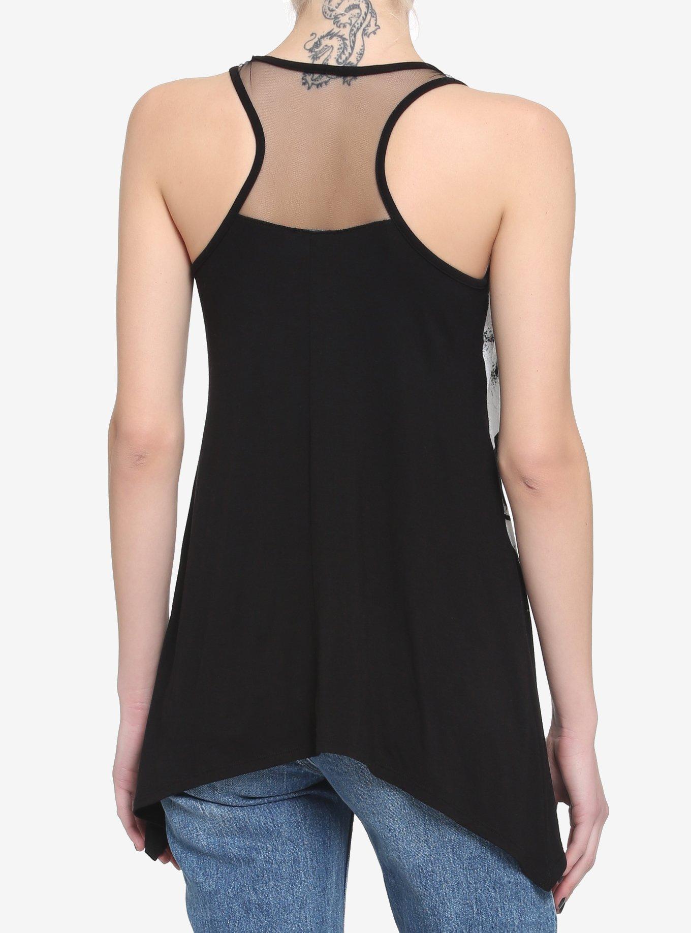 Black Glitter Skull Shark Bite Girls Tank Top, BLACK, alternate