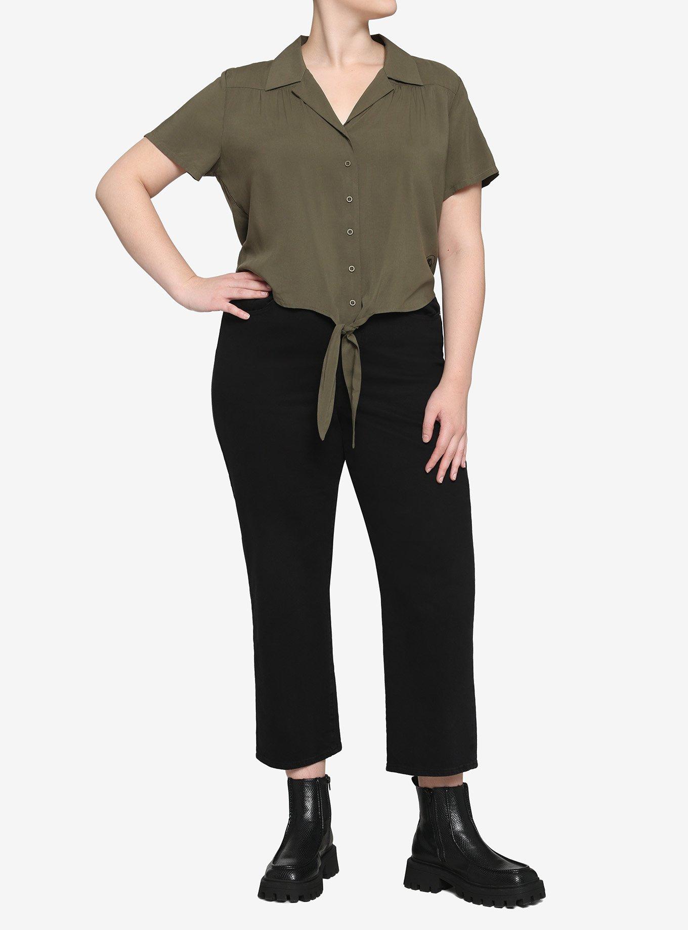 Her Universe Jurassic World Maisie Patches Tie-Front Girls Woven Button-Up Plus Size, MULTI, alternate