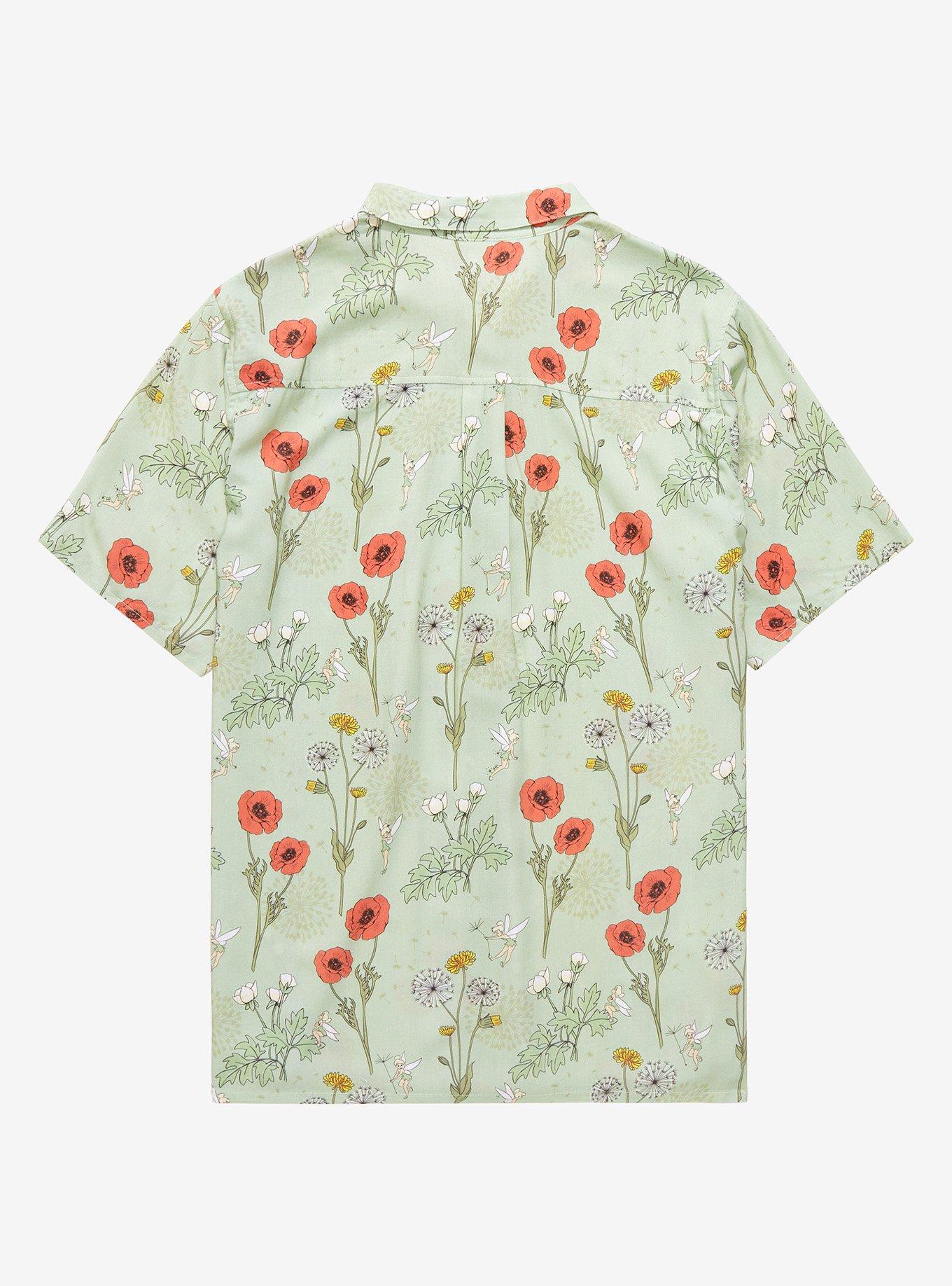 Her Universe Disney Peter Pan Tinker Bell Floral Women's Oversized Woven Button-Up - BoxLunch Exclusive, SAGE, alternate