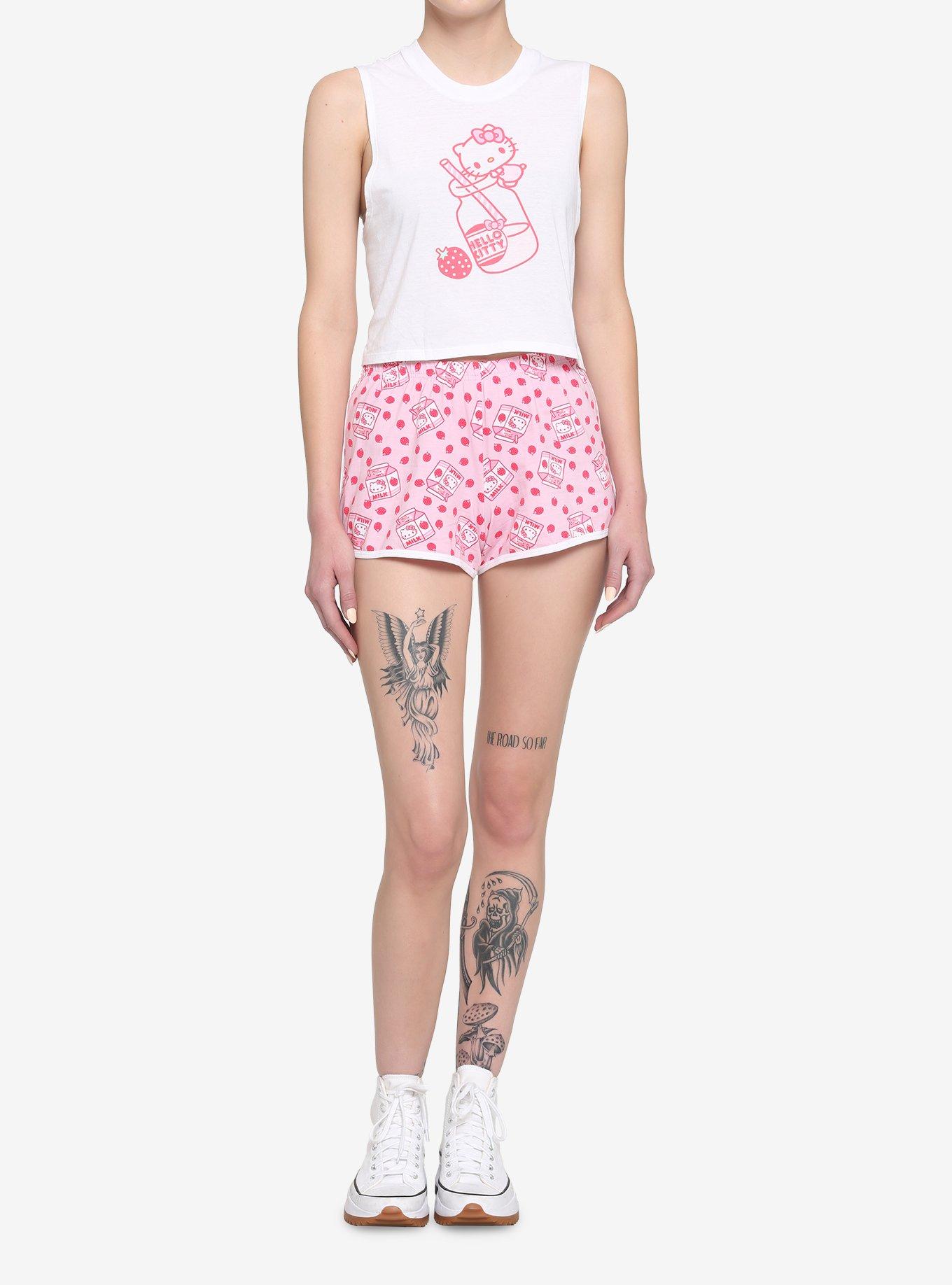 Hello Kitty Strawberry Milk Tank & Shorts Girls Lounge Set