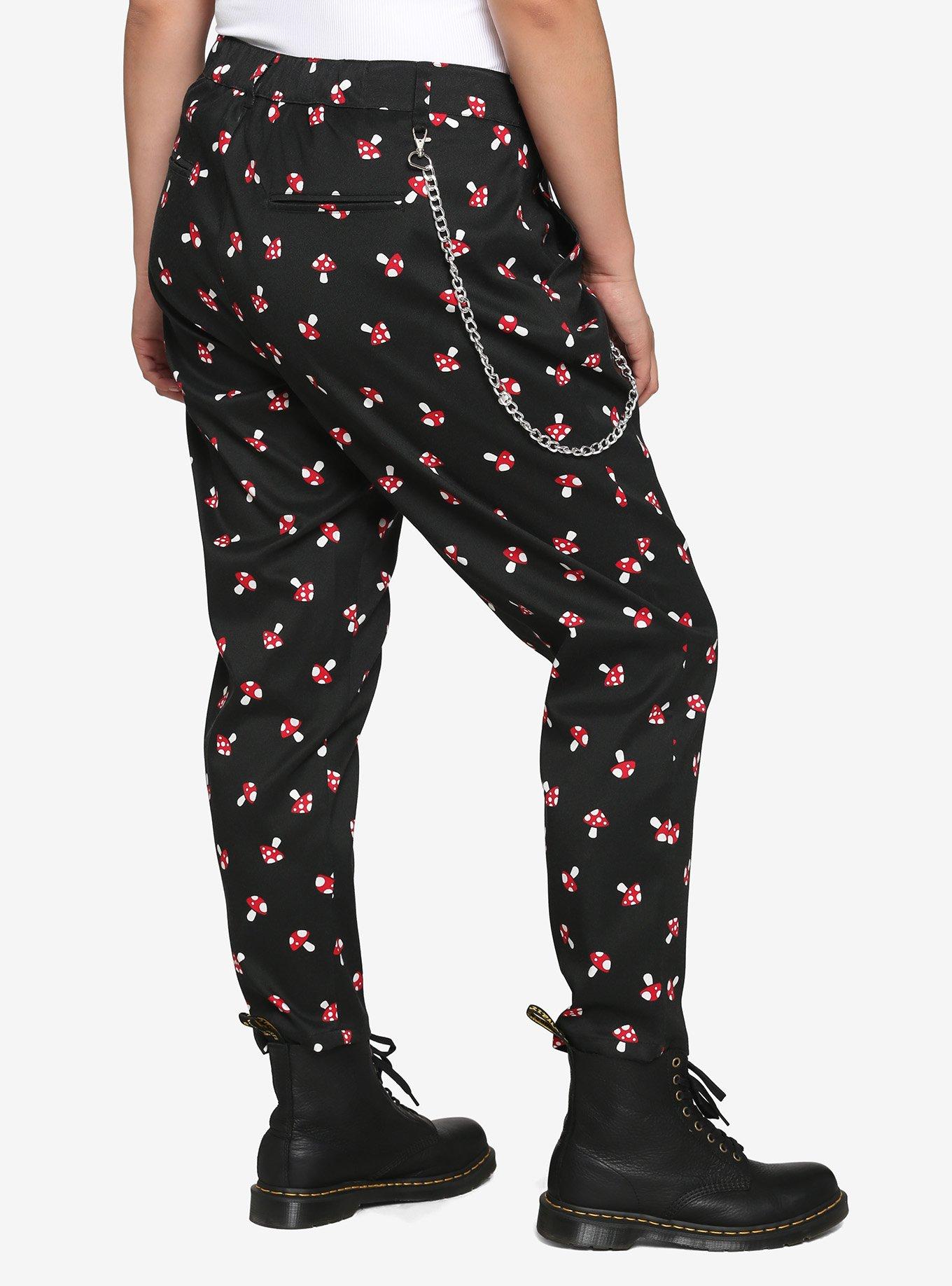 Black Mushroom Side Chain Pants Plus Size, BLACK, alternate