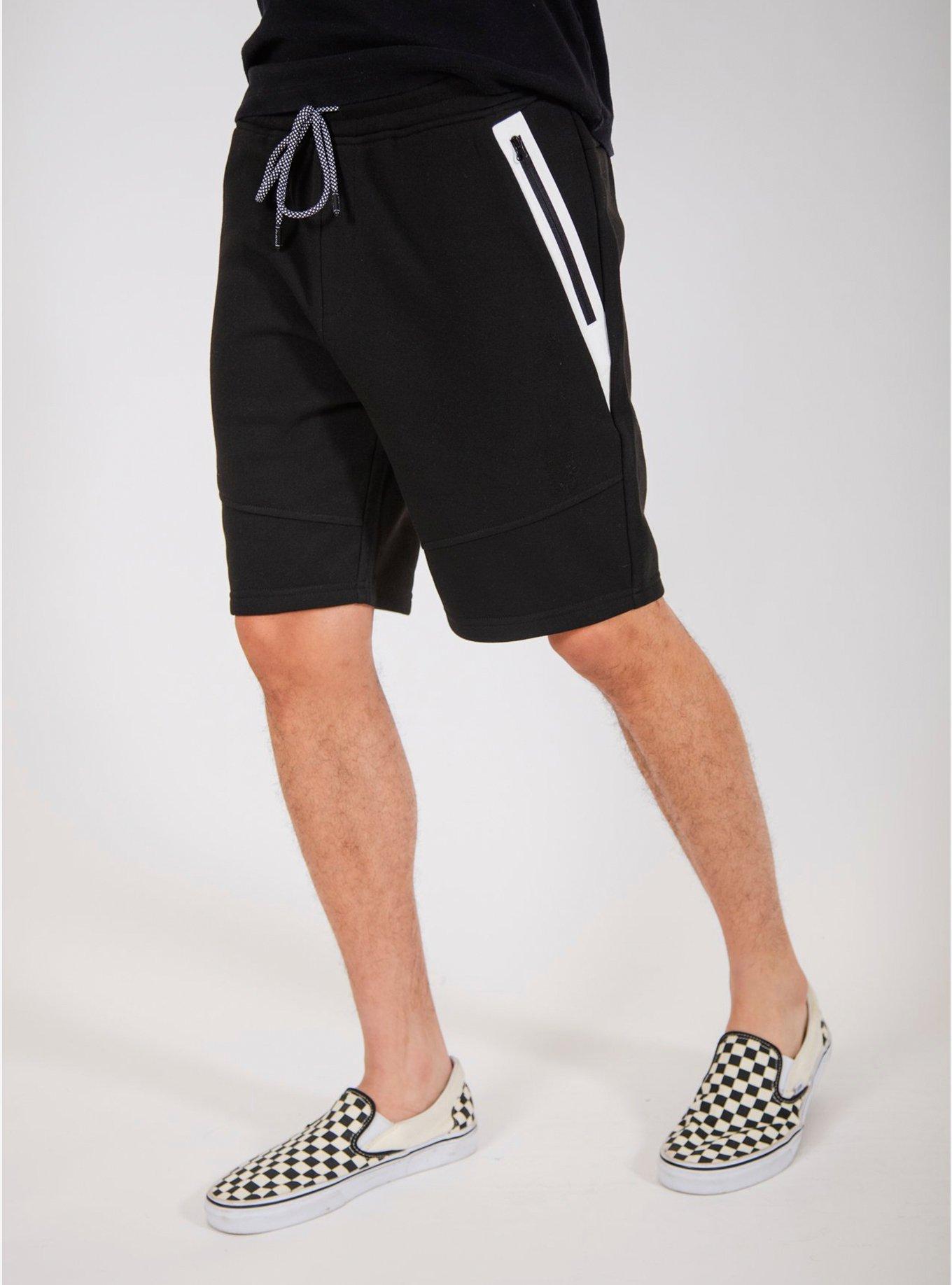 Black And White Diagonal Heat Seal Zip Shorts