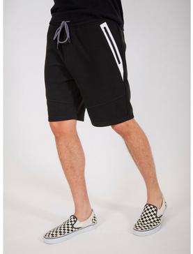 Black And White Diagonal Heat Seal Zip Shorts, , hi-res