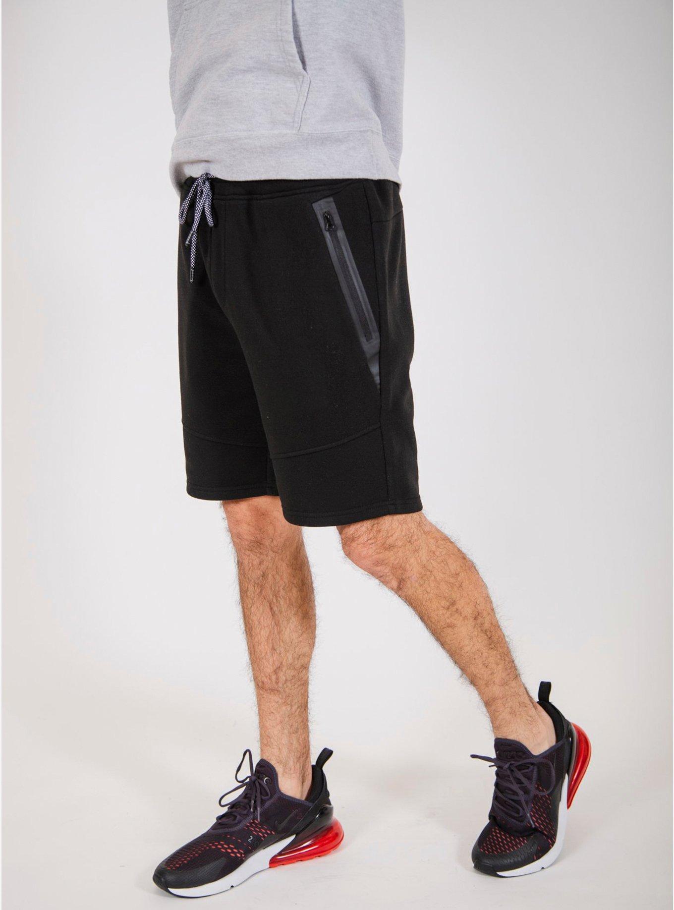 Black Diagonal Heat Seal Zip Shorts, , hi-res