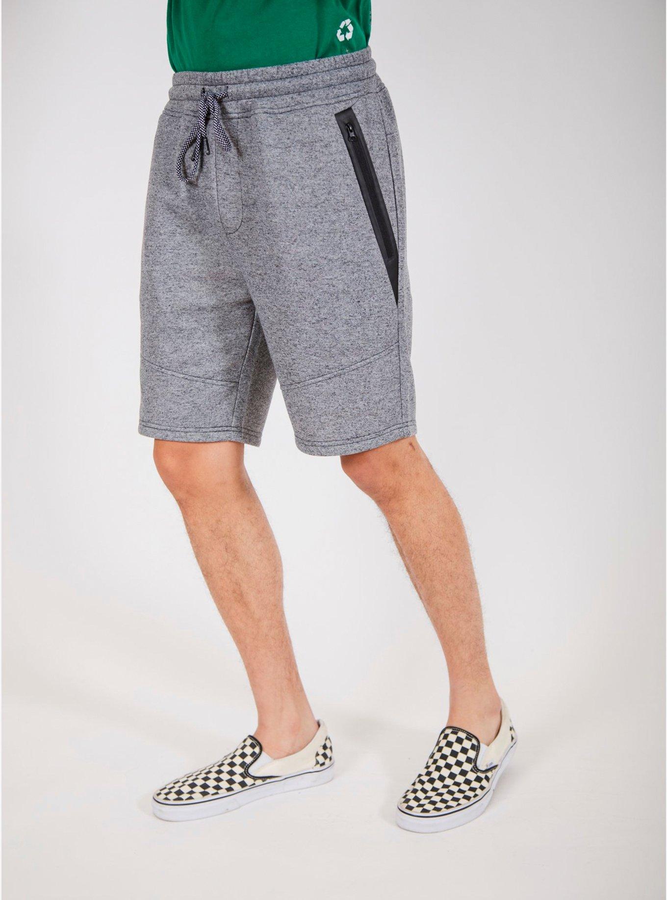 Black Marl Diagonal Heat Seal Zip Shorts