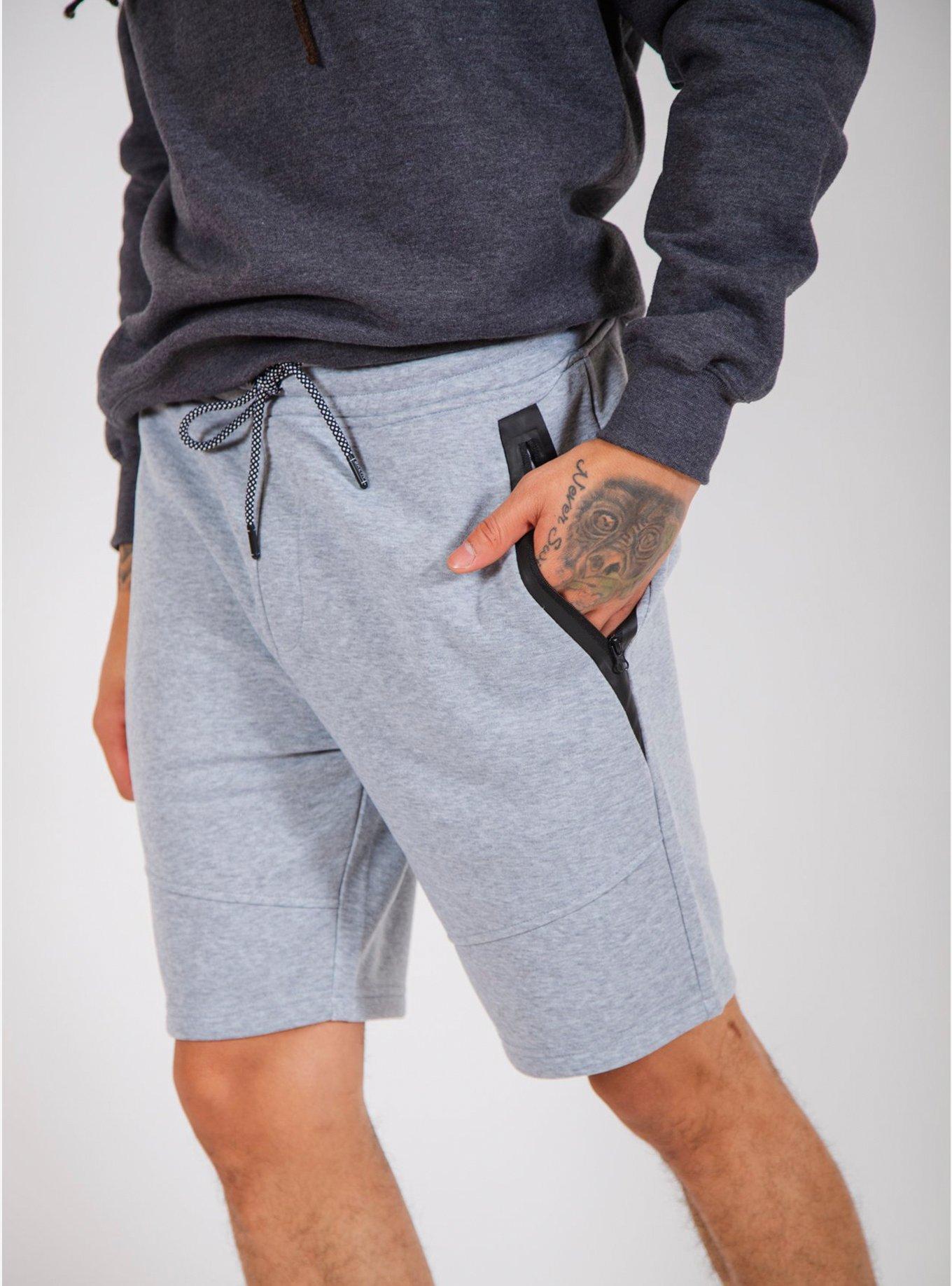 Heather Grey Diagonal Heat Seal Zip Shorts
